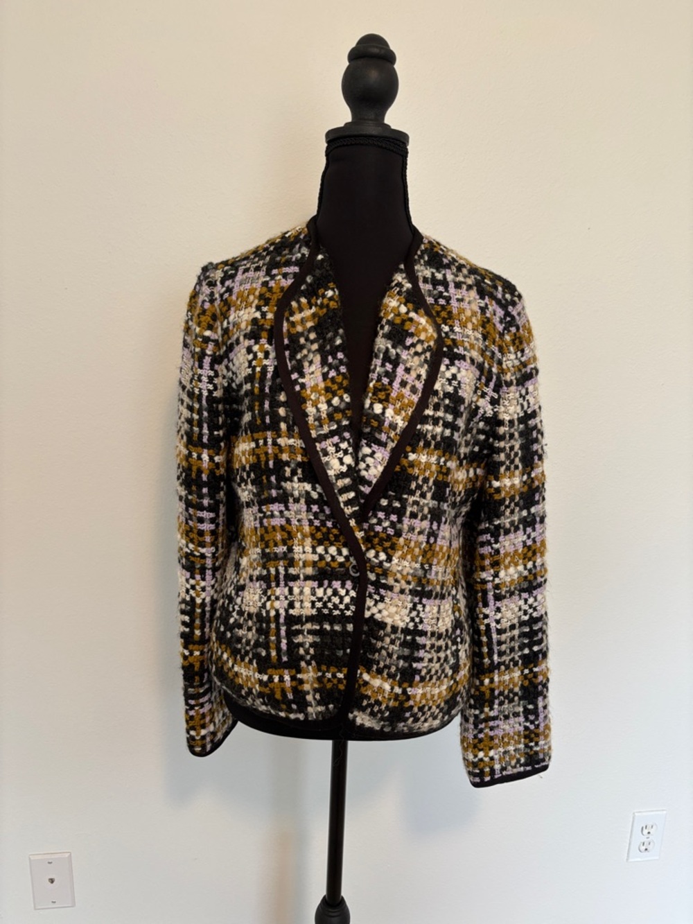 Etcetera Black, Mustard & Lavender Tweed Open-Front Jacket